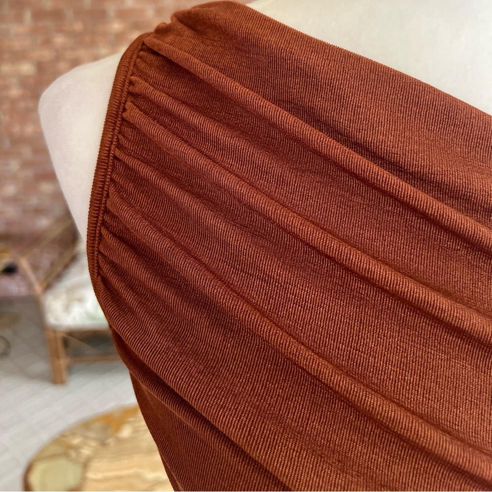 Mable Bodycon Dress Ruched One Shoulder S Asymmetrical Rust Glam Cocktail Party - Picture 5 of 15